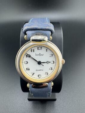 Vintage Bonjour Watch Two-Tone Blue Leather Band
